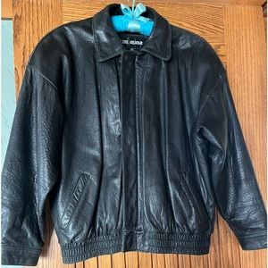 Ladies Black Leather Bomber Jacket